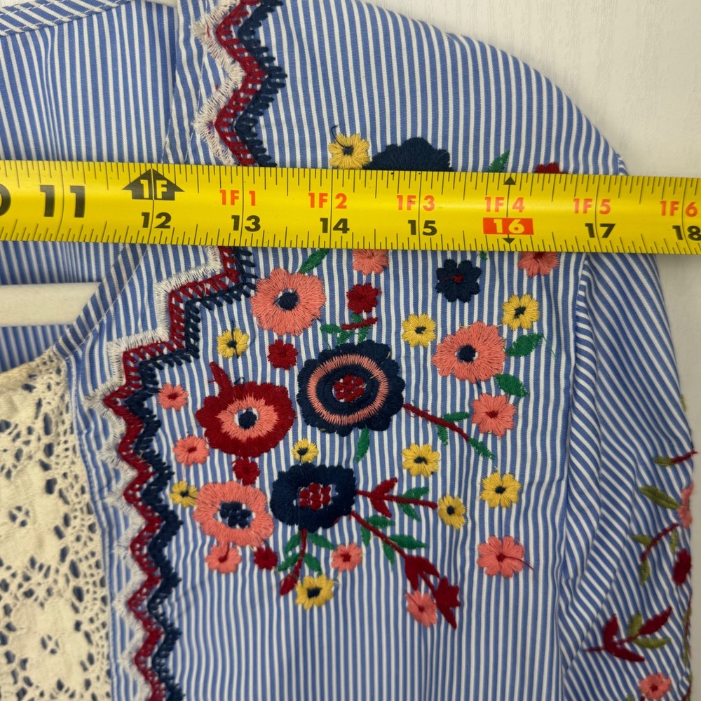 Jennifer Grace Women Striped Embroidered Long Bell Sleeve Blouse Top Size XL - Picture 13 of 15